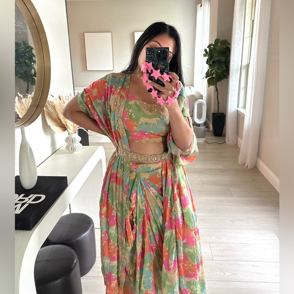 Paulmi & Harsh Multicolor Jacket and Draped Skirt Set - Picture 3 of 6